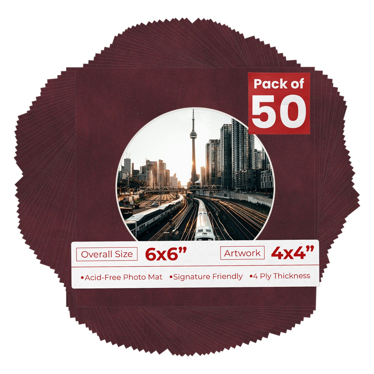 Dark Red Suede Mat Board for 6x6 Frames - Circle Opening for 4x4 Photos